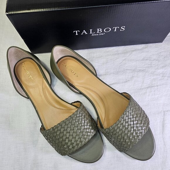Talbots Leona Woven Leather Slip On Sandals 8.5M Spring Moss